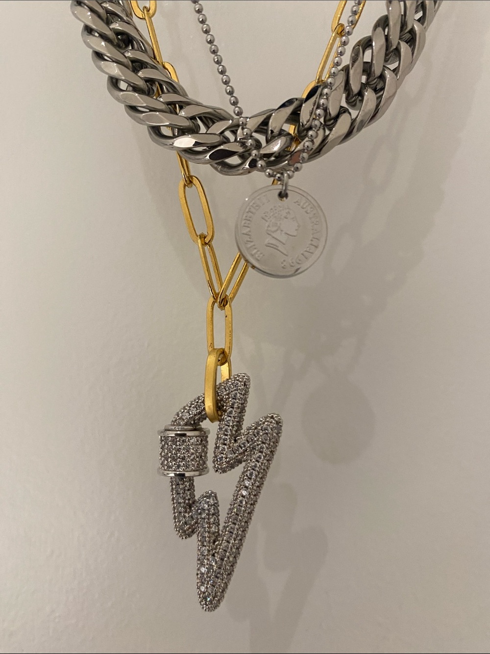 NWOT Artizan Joyeria Three Piece “Lightning Themed) Mixed Metal Necklace Set - Picture 3 of 6
